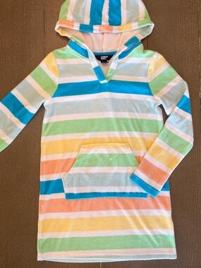 Lands’ End Girls’ Terrycloth Pastel Stripe Swim/Beach Cover-Up • Size 8 (M)